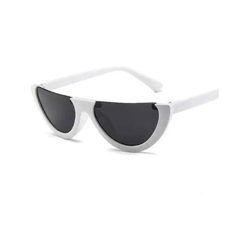 Semi Rimless Retro Cat Eye Sunglasses White Gray