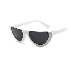 Semi Rimless Retro Cat Eye Sunglasses White Gray