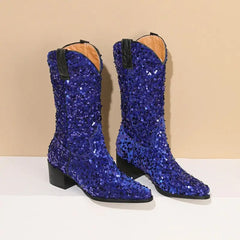 Sequin Cowboy Mid Calf Western Boots