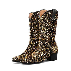 Sequin Cowboy Mid Calf Western Boots