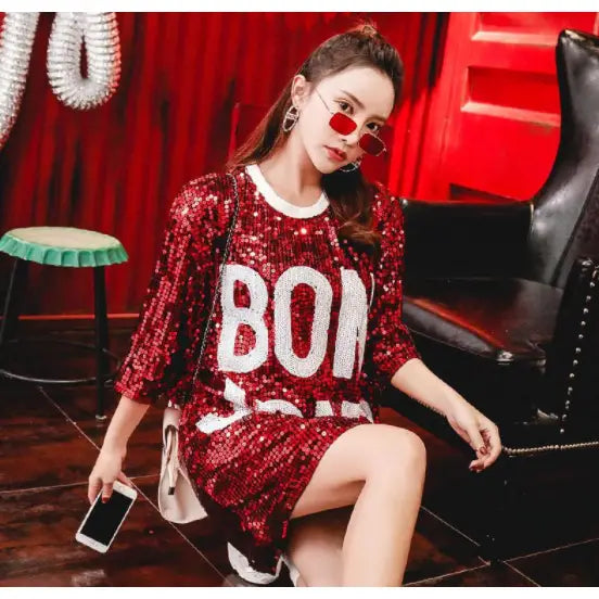 Sequin Mid Length Dress Bon Jour Style