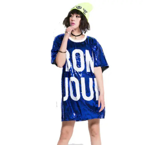 Sequin Mid Length Dress Bon Jour Style Blue / OneSize