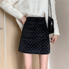 Sequin Velvet High Waist Mini Skirt - Black / S