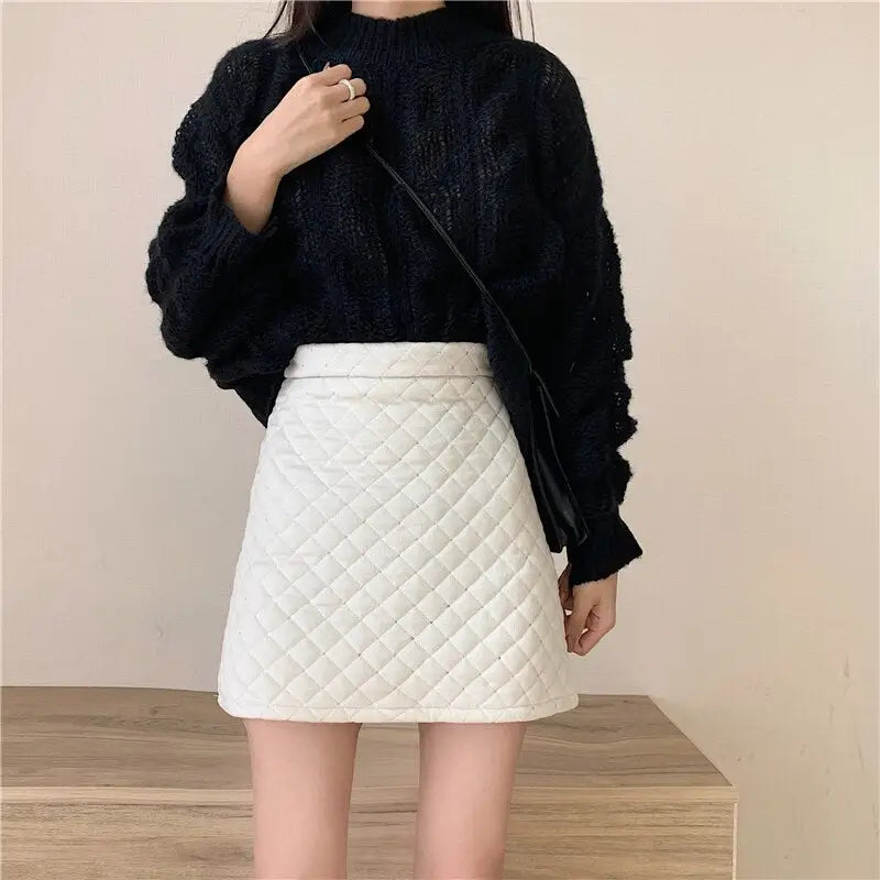 Sequin Velvet High Waist Mini Skirt - White / S