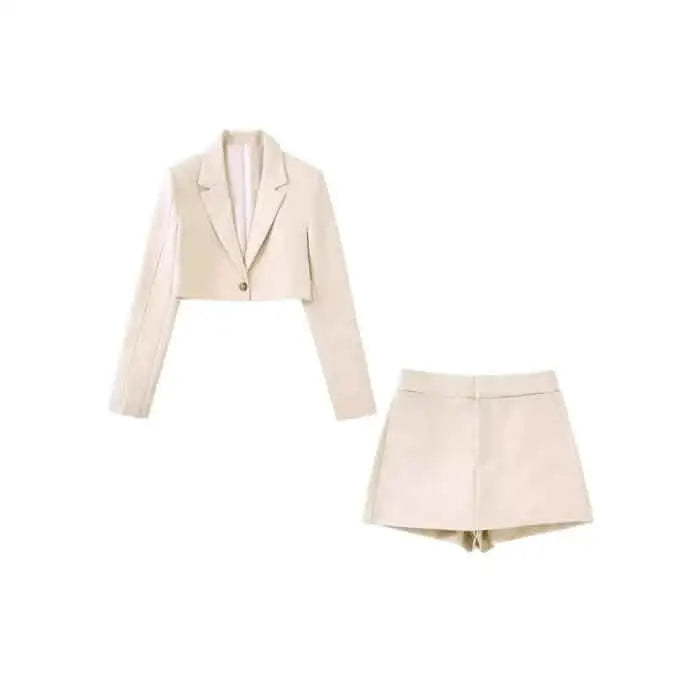 Set Button Long Sleeve Blazer High Waist Short