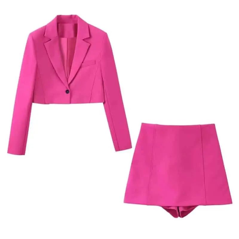 Set Button Long Sleeve Blazer High Waist Short