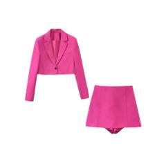 Set Button Long Sleeve Blazer High Waist Short