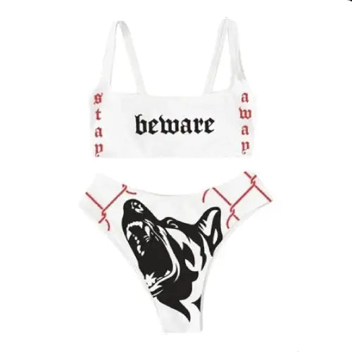 Sexy Funny Gothic Letters Pattern Bikini - White/Red / S