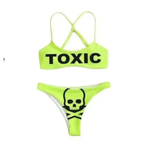 Sexy Funny Gothic Letters Pattern Bikini - Yellow / S