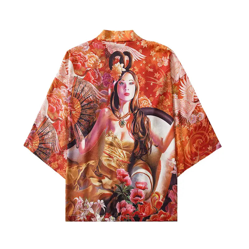 Sexy Geisha Satin 3/4 Sleeve Kimono