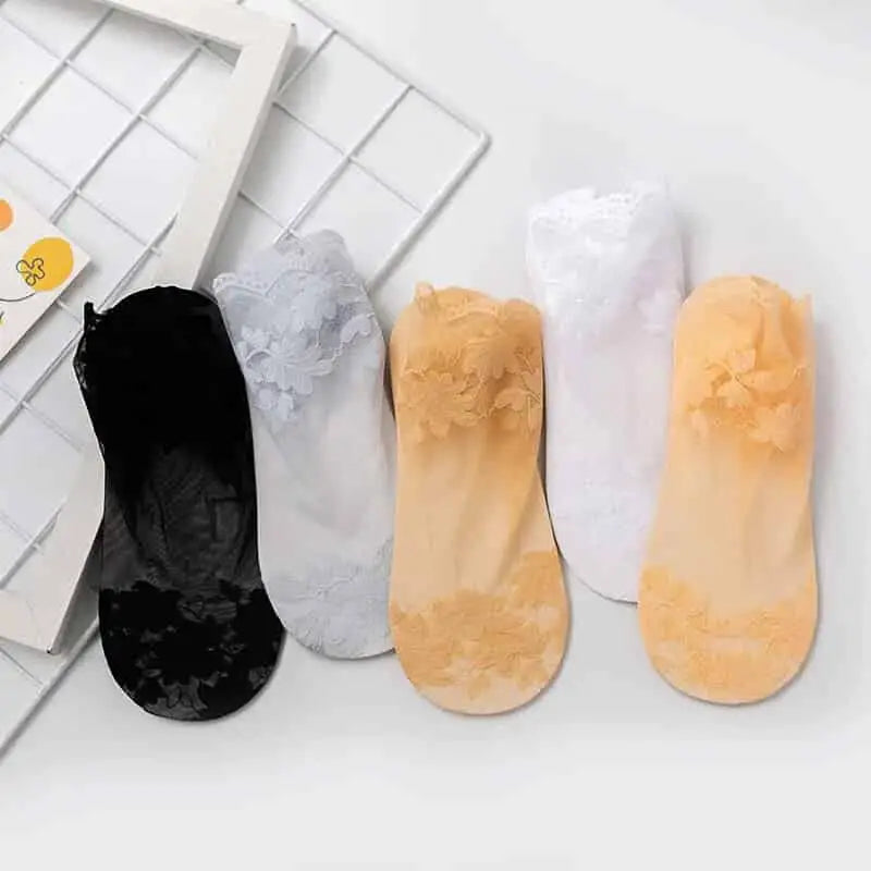Shallow Transparent Lace Invisible Socks Non Slip Design