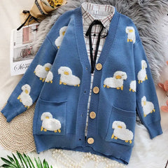 Sheeps Embossed Knitted Cardigan