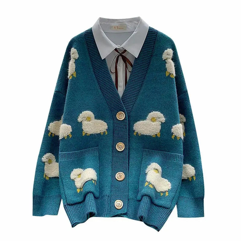 Sheeps Embossed Knitted Cardigan