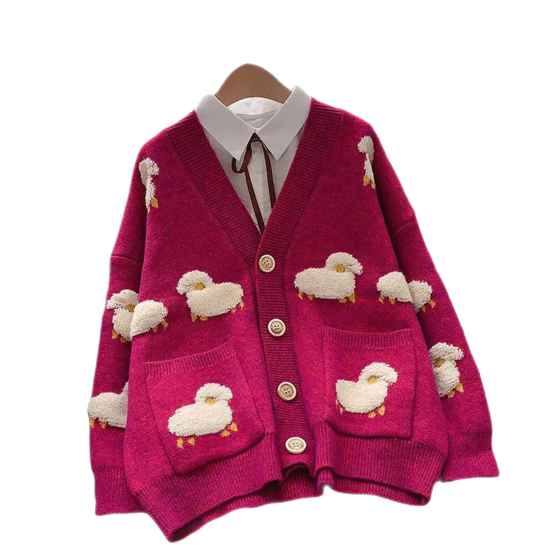 Sheeps Embossed Knitted Cardigan