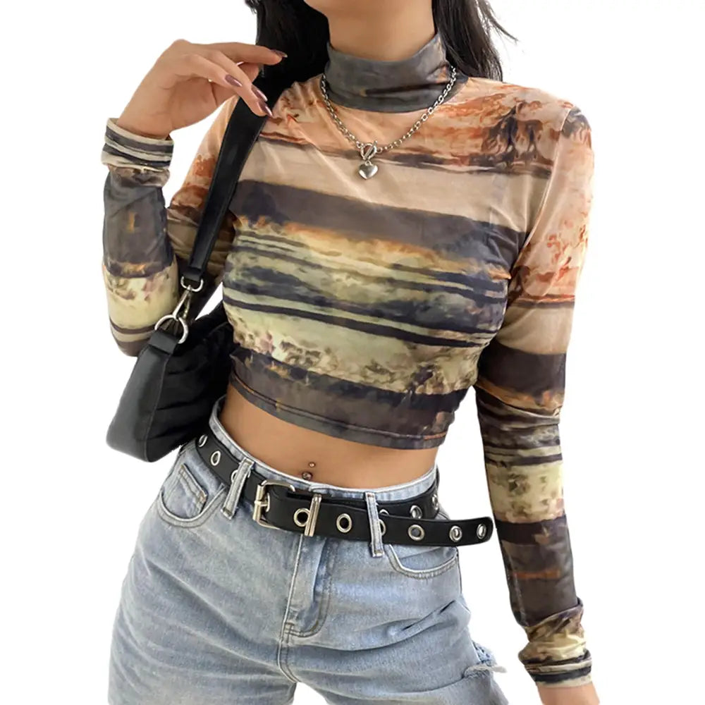 Sheer Mesh Crop Tops - Top