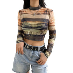 Sheer Mesh Crop Tops - Top