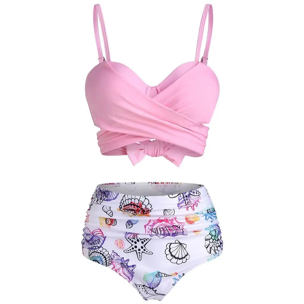 Shell Swim Shell and Starfish Print Tie-Dye Bikini Set - UrbanWearOutsiders