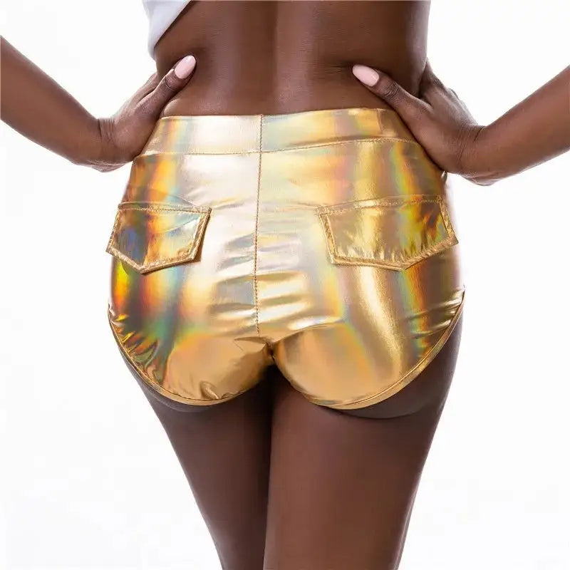 Shinny Bodycon Stretch Skinny Mini Shorts - Gold / XS