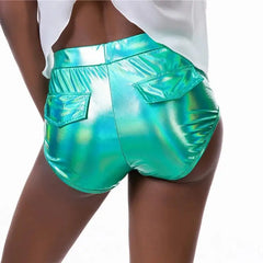 Shinny Bodycon Stretch Skinny Mini Shorts - Green / XS