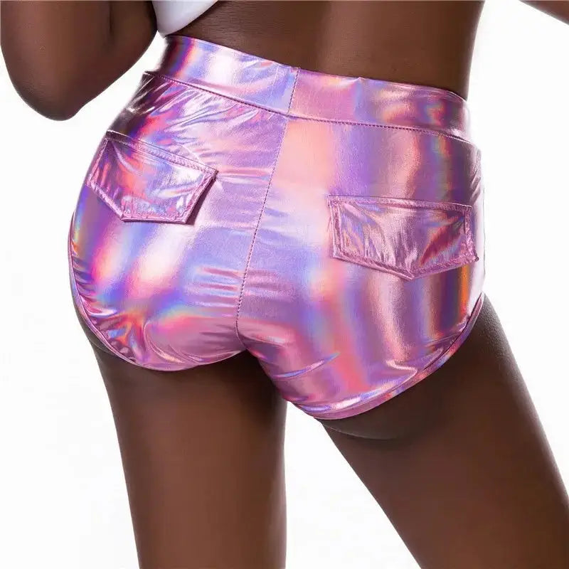 Shinny Bodycon Stretch Skinny Mini Shorts - Pink / XS
