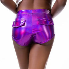 Shinny Bodycon Stretch Skinny Mini Shorts - Purple / XS
