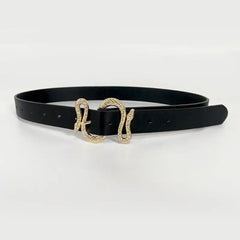 Shinny Rhinestone Snake Buckle PU Leather Belt