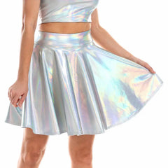 Shiny Holographic PU Leather High Waist Mini Skirt