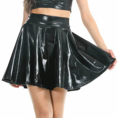 Shiny Holographic PU Leather High Waist Mini Skirt