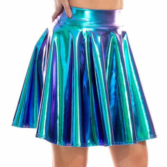 Shiny Holographic PU Leather High Waist Mini Skirt