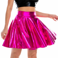 Shiny Holographic PU Leather High Waist Mini Skirt