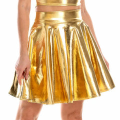Shiny Holographic PU Leather High Waist Mini Skirt