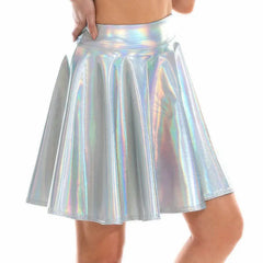 Shiny Holographic PU Leather High Waist Mini Skirt
