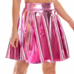 Shiny Holographic PU Leather High Waist Mini Skirt