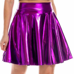 Shiny Holographic PU Leather High Waist Mini Skirt