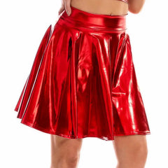 Shiny Holographic PU Leather High Waist Mini Skirt