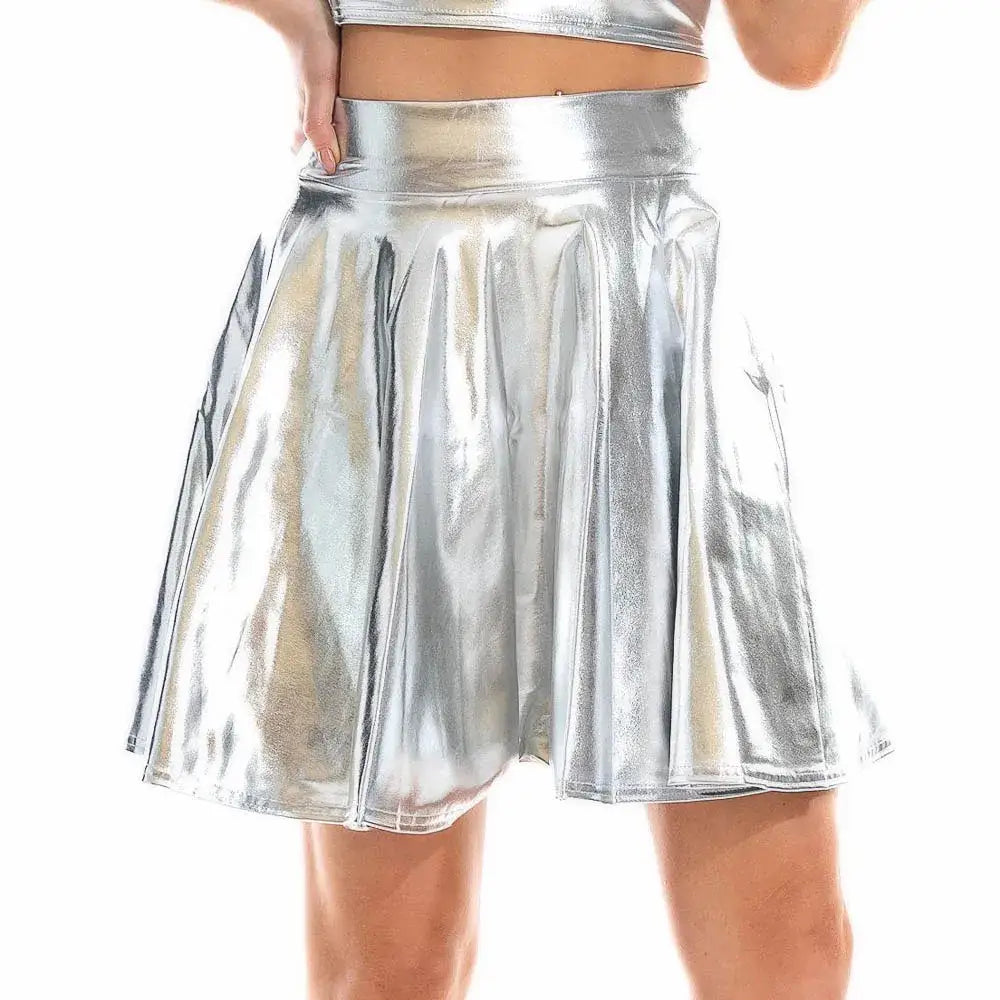 Shiny Holographic PU Leather High Waist Mini Skirt