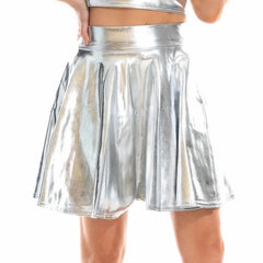 Shiny Holographic PU Leather High Waist Mini Skirt