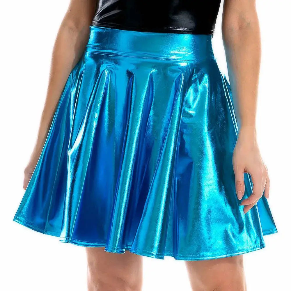 Shiny Holographic PU Leather High Waist Mini Skirt