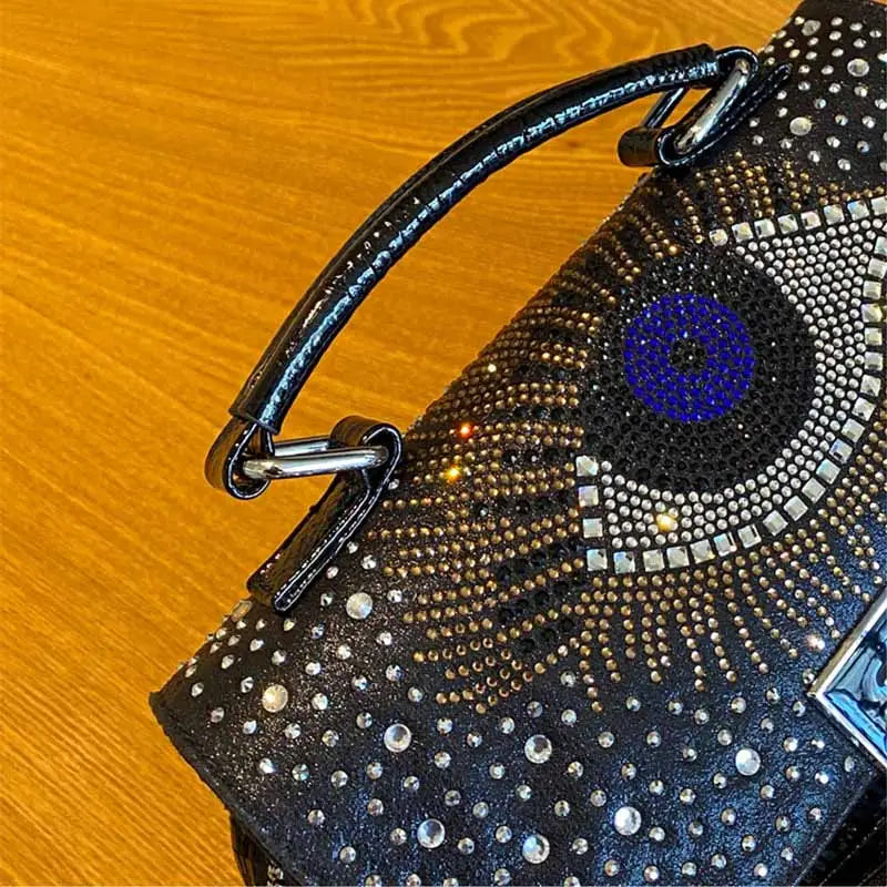 Shiny Rhinestone Evil Eye Multi-pocket Backpack