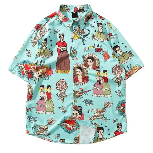 Short Sleeve Frida Kahlo Shirt for Everyday Wear Light Blue