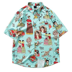 Short Sleeve Frida Kahlo Shirt for Everyday Wear Light Blue