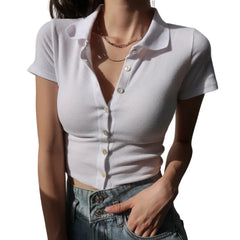 Button Up Cropped T-Shirt