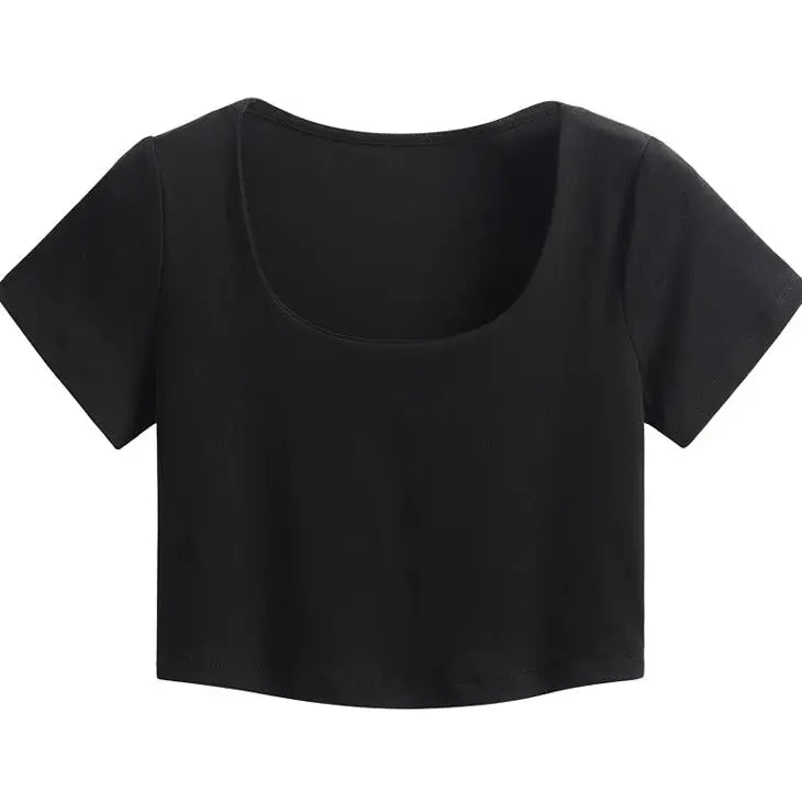 Short Sleeve Thin Knitted T-shirt - Black / One size