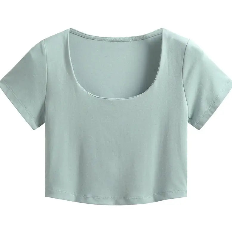 Short Sleeve Thin Knitted T-shirt - Blue / One size