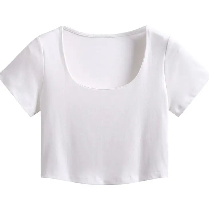 Short Sleeve Thin Knitted T-shirt - White / One size