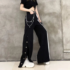 Side Button With Belt And Chain Cargo Pants