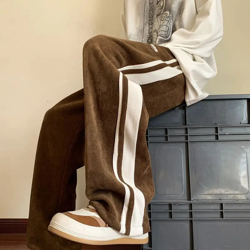 Side Stripe Wide Leg Corduroy Sweatpants