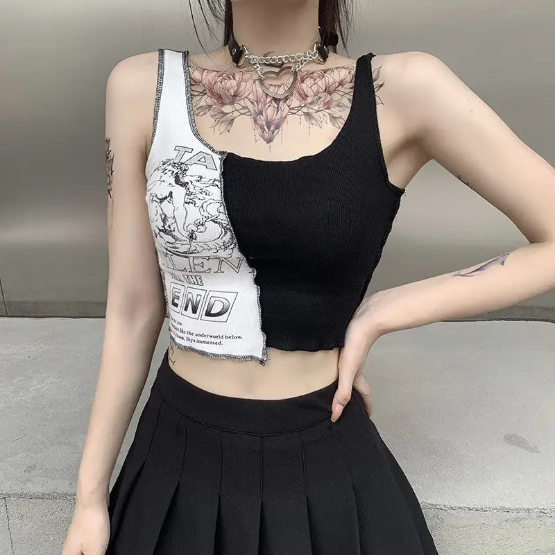 Silent Till The End Patchwork Crop Top