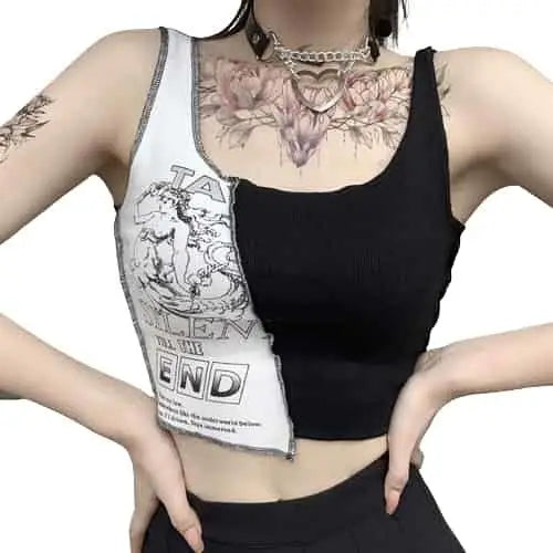 Silent Till The End Patchwork Crop Top