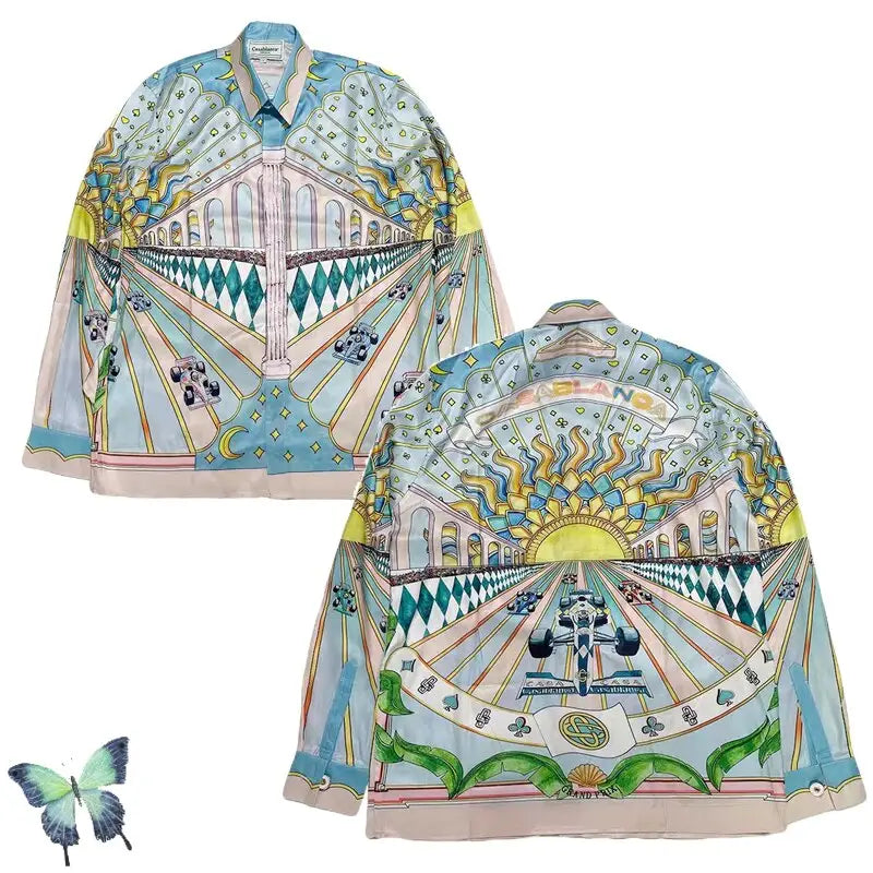 Silk Casual Shirt with Print Funny Design Gray / S